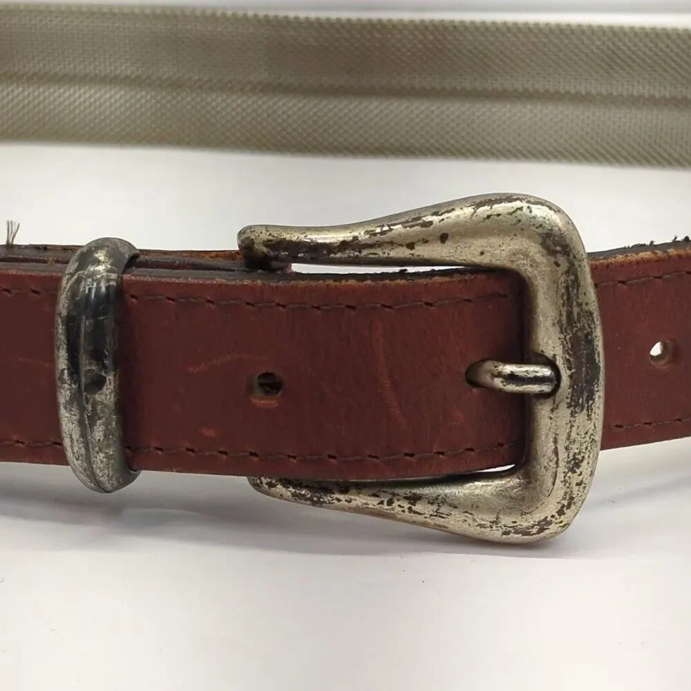 Vintage Women's Leather Metal Mesh Silver Buckle 9765 Size Small